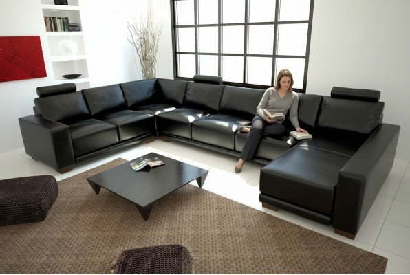 Ledersofa Canapé Wunnlandschaft Ecksofa Eck Garnitur Design Modern Sofa mat USB
