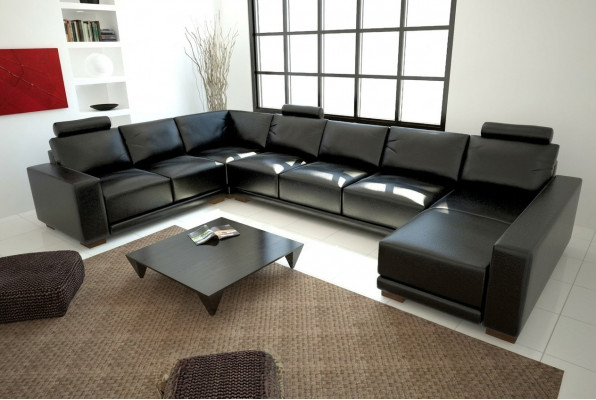 Ledersofa Canapé Wunnlandschaft Ecksofa Eck Garnitur Design Modern Sofa mat USB