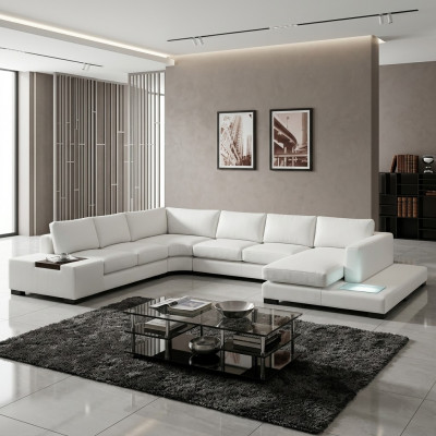 Ledersofa Couch Wunnlandschaft Ecksofa Eck Garnitur Design Modern Sofa mat USB