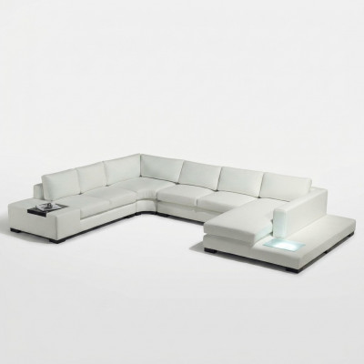 Ledersofa Couch Wunnlandschaft Ecksofa Eck Garnitur Design Modern Sofa mat USB