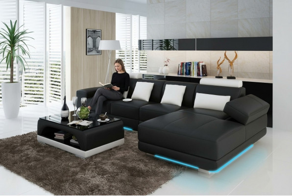 Lieder-Sofa Couch Wohnlandschaft Ecksofa Eck Garnitur Design Moderne Sofa mat USB