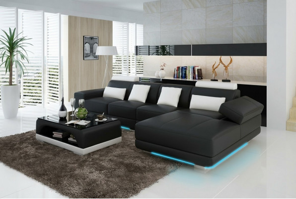 Lieder-Sofa Couch Wohnlandschaft Ecksofa Eck Garnitur Design Moderne Sofa mat USB