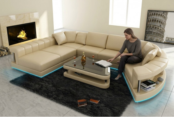 Liederzofa Couch Wunnlandschaft Eckzofa Eck Garnitur Design Modern Zofa + USB !