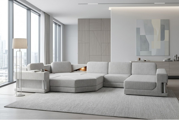 Modern Eckcanapé USB LED Couch Polster Lieder Design Sofa Garnitur Wunnlandschaft