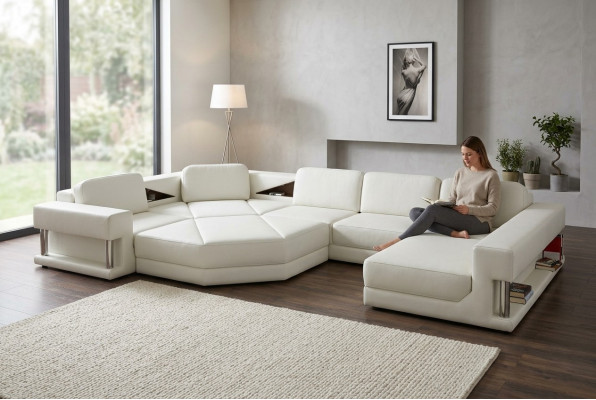Modern Ecksofa mat USB Couch Polster Lieder Design Sofa Garnitur Wunnlandschaft
