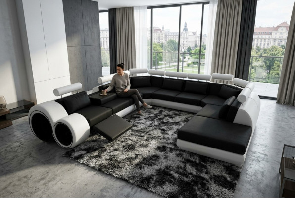 XXL Grouss Designer Sofa Couch Polster Garnitur Wunnlandschaft Liederdivan mat USB
