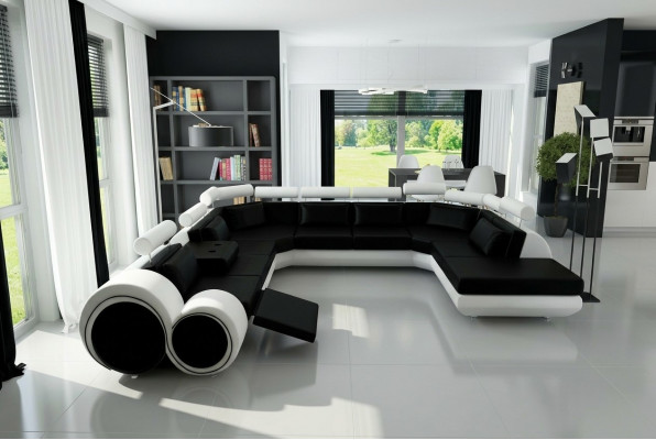 XXL Grouss Designer Sofa Couch Polster Garnitur Wunnlandschaft Liederdivan mat USB