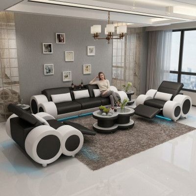 Ledersofa Canapé Sofa-Garnitur Nei 3+1+1 Set Design Modern Sofa mat USB