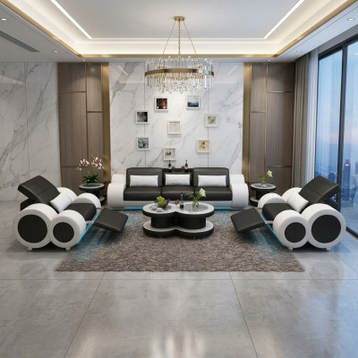 Ledersofa Canapé Sofa-Garnitur Nei 3+1+1 Set Design Modern Sofa mat USB