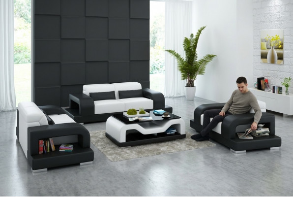 Ledercouch Wohnlandschaft 3+2+1 Sëtzer Garnitur Design Modern Sofa mat USB