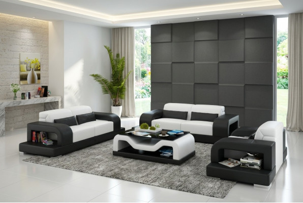 Ledercouch Wohnlandschaft 3+2+1 Sëtzer Garnitur Design Modern Sofa mat USB