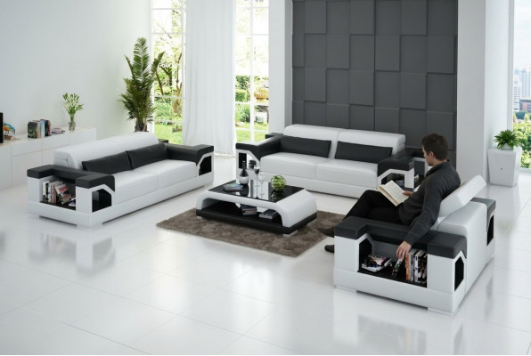 Ledercouch Sofa Sofagarnitur Set 3+2+1 Sëtz Garnitur Design Modern Sofa mat USB