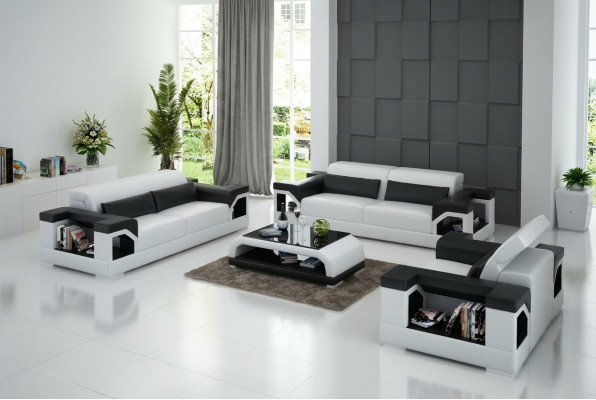 Ledercouch Sofa Sofagarnitur Set 3+2+1 Sëtz Garnitur Design Modern Sofa mat USB