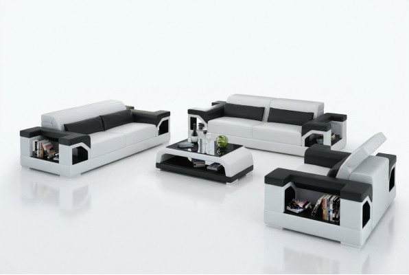 Ledercouch Sofa Sofagarnitur Set 3+2+1 Sëtz Garnitur Design Modern Sofa mat USB
