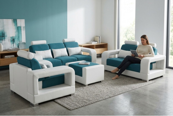 Sofa Canapé Gepolstert Wunnlandschaft Sëtz Miwwelen Set Garnitur 3+2+1 Sofen mat USB