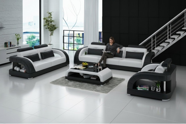 Design Ledersofa Couch Garnituren 3+2+1 Sëtzer Garnitur Sofagarnitur Sofa USB