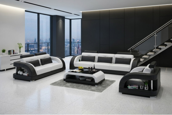 Design Ledersofa Couch Garnituren 3+2+1 Sëtzer Garnitur Sofagarnitur Sofa USB