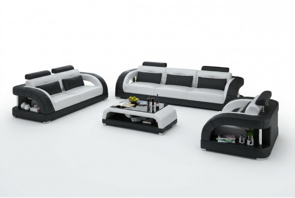 Design Ledersofa Couch Garnituren 3+2+1 Sëtzer Garnitur Sofagarnitur Sofa USB