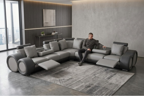 Modern XXL Lieder Canapé Ecke Liewenslandschaft Liederbänk Sofa L-Form + USB Couch Nei