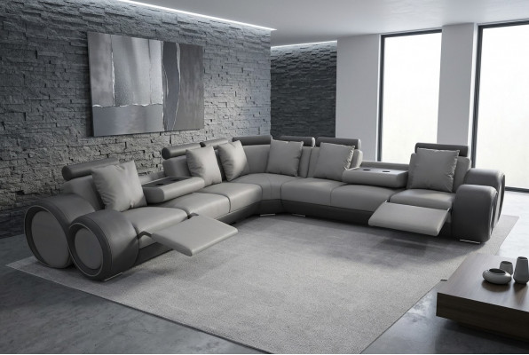 Modern XXL Lieder Canapé Ecke Liewenslandschaft Liederbänk Sofa L-Form + USB Couch Nei