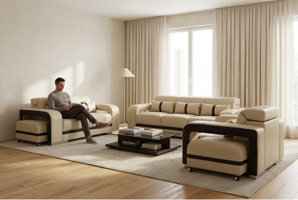Sofa mat USB, Lieder Canapé Polster Garnitur 3+2+1 Sëtz Komplett Set Design Nei