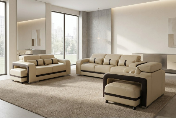 Sofa mat USB, Lieder Canapé Polster Garnitur 3+2+1 Sëtz Komplett Set Design Nei