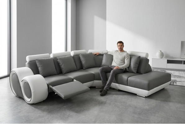 Ledercouch Couch Wunnlandschaft Eck Garnitur Design Modern Sofa + USB Nei Eckcouch