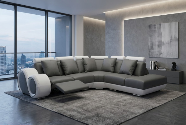Ledercouch Couch Wunnlandschaft Eck Garnitur Design Modern Sofa + USB Nei Eckcouch