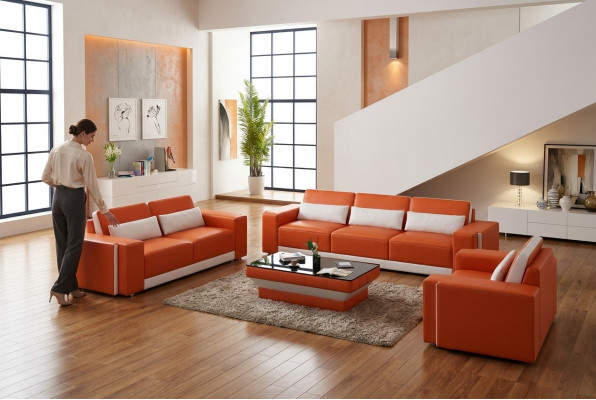 Ledersofa mat USB, Canapé Wunnlandschaft Sofagarnitur Sofa Garnitur Design Modern