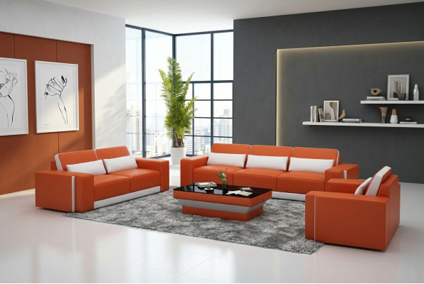 Ledersofa mat USB, Canapé Wunnlandschaft Sofagarnitur Sofa Garnitur Design Modern