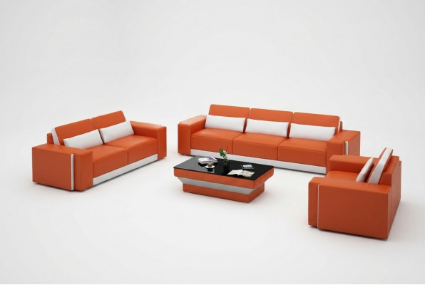 Ledersofa mat USB, Canapé Wunnlandschaft Sofagarnitur Sofa Garnitur Design Modern