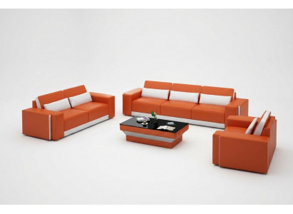 Ledersofa mat USB, Canapé Wunnlandschaft Sofagarnitur Sofa Garnitur Design Modern
