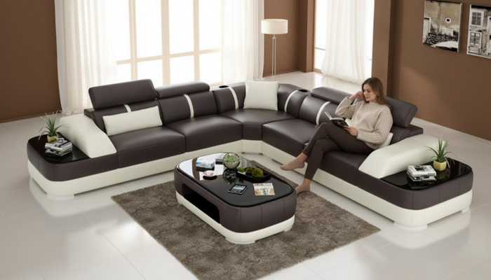 Ledersofa Polster Sëtz Ecke Sofa Garnitur Wunnlandschaft Wunnzëmmer Canapé mat USB