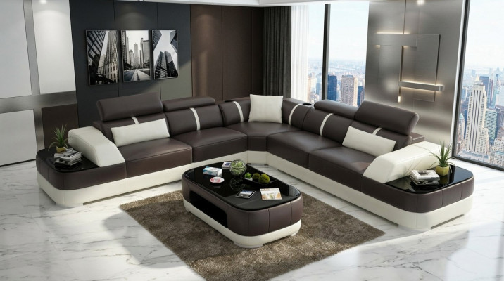 Ledersofa Polster Sëtz Ecke Sofa Garnitur Wunnlandschaft Wunnzëmmer Canapé mat USB