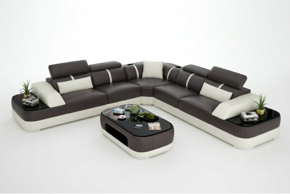 Ledersofa Polster Sëtz Ecke Sofa Garnitur Wunnlandschaft Wunnzëmmer Canapé mat USB