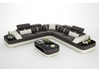 Ledersofa Polster Sëtz Ecke Sofa Garnitur Wunnlandschaft Wunnzëmmer Canapé mat USB