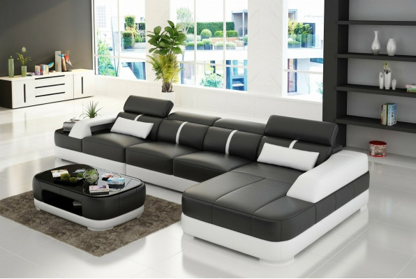 Ledersofa Polster Sëtz Eck Sofa Garnitur Wunnlandschaft Wunnzëmmer Couche mat USB