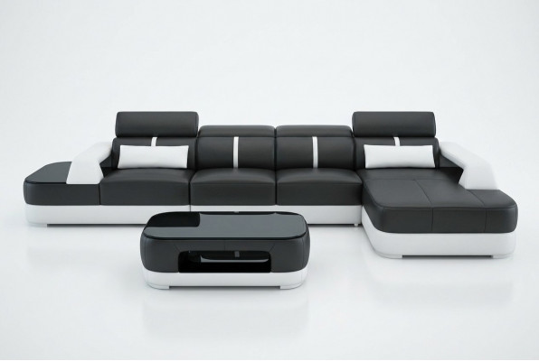 Ledersofa Polster Sëtz Eck Sofa Garnitur Wunnlandschaft Wunnzëmmer Couche mat USB