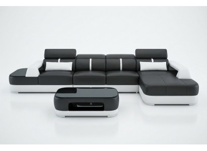 Ledersofa Polster Sëtz Eck Sofa Garnitur Wunnlandschaft Wunnzëmmer Couche mat USB