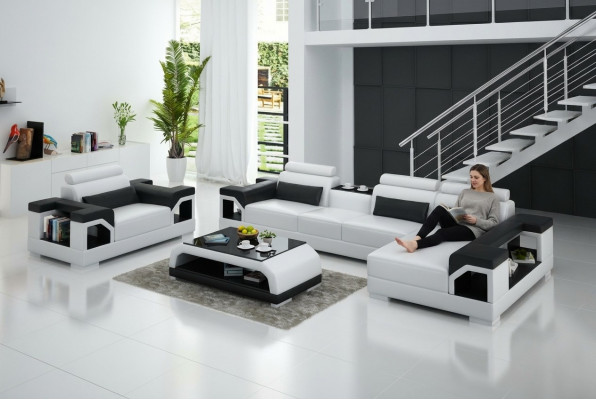 Ledersofa Wunnlandschaft Ecksofa Sëtz Couch Garnitur Design Modern Sofa + USB