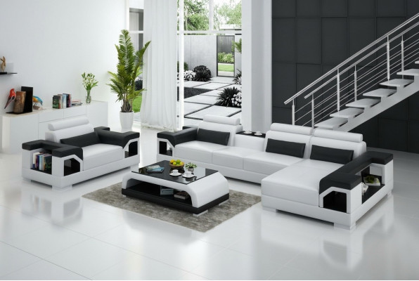 Ledersofa Wunnlandschaft Ecksofa Sëtz Couch Garnitur Design Modern Sofa + USB