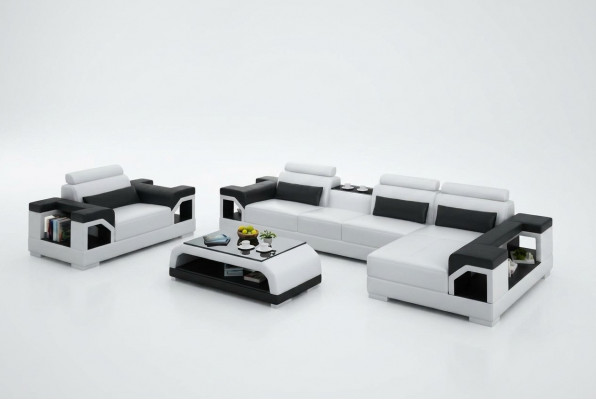 Ledersofa Wunnlandschaft Ecksofa Sëtz Couch Garnitur Design Modern Sofa + USB
