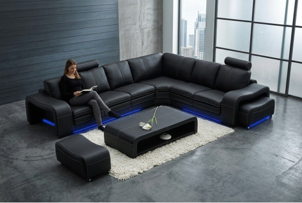 Design Ledersofa mat USB Couch Wunnlandschaft Ecksofa Eck Modern Garnitur Nei