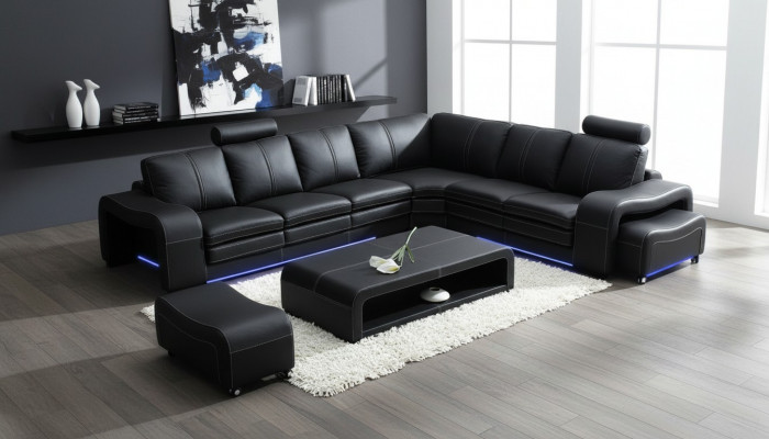 Design Ledersofa mat USB Couch Wunnlandschaft Ecksofa Eck Modern Garnitur Nei