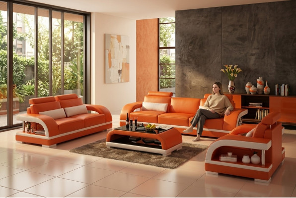 Designer Ledersofa Set mat USB 3+2+1 Sofa Couch Garnituren Setzerung.
