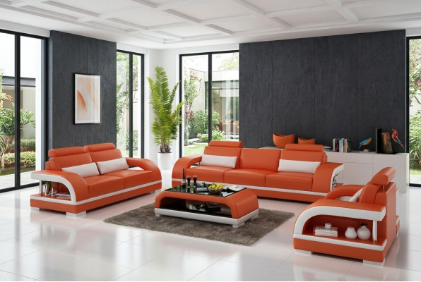 Designer Ledersofa Set mat USB 3+2+1 Sofa Couch Garnituren Setzerung.