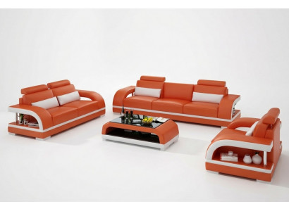Designer Ledersofa Set mat USB 3+2+1 Sofa Couch Garnituren Setzerung.