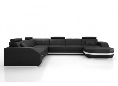 Ledercouch Eckcouch Wunnlandschaft Eckcouch Ecken-Couch Polstersëtz Eck Nei USB+LED