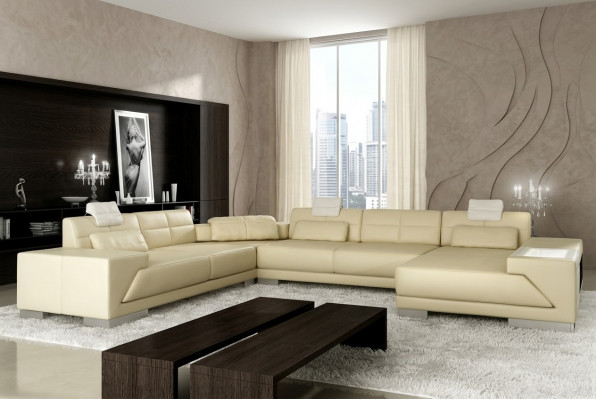 Ledercouch mat USB Sofa Polster Eck Wunnlandschaft Ecksofa Design Lieder Nei LED