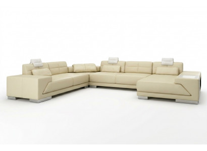 Ledercouch mat USB Sofa Polster Eck Wunnlandschaft Ecksofa Design Lieder Nei LED